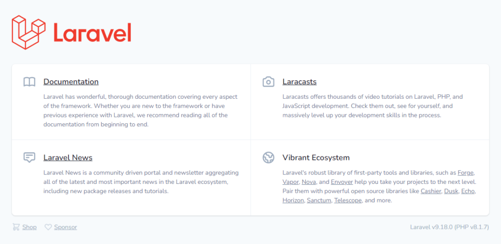 Laravel 9 welcome page.